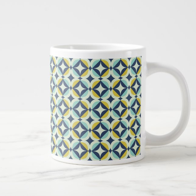 Caneca De Café Grande Padrão Geométrico Dourado e Azul (Direita)