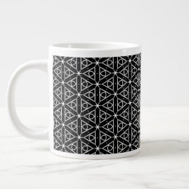 Caneca De Café Grande Padrão Geométrico Preto Branco e Prata