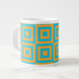 Caneca De Café Grande Padrão Geométrico Quadrado Retro - Laranja Ousado 