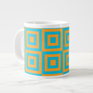 Caneca De Café Grande Padrão Geométrico Quadrado Retro - Laranja Ousado 