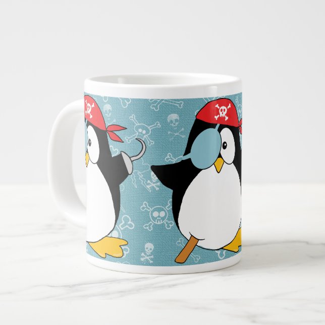 Caneca De Café Grande Padrão gráfico do Pinguin Pirate (Frente Esquerda)