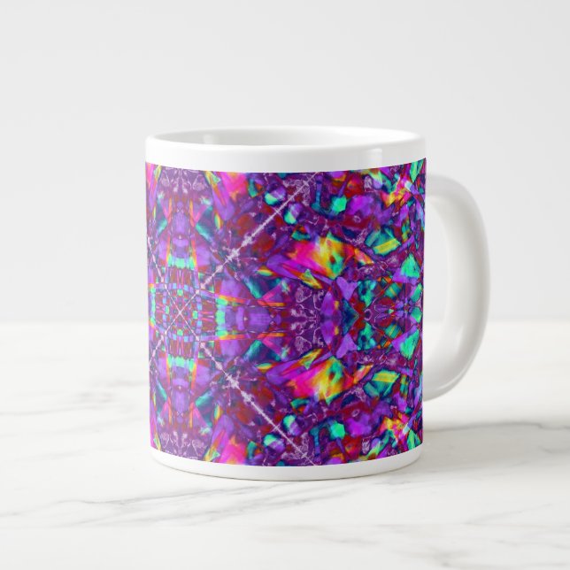 Caneca De Café Grande Padrão Hippie de Mandala Roxo (Frente Esquerda)