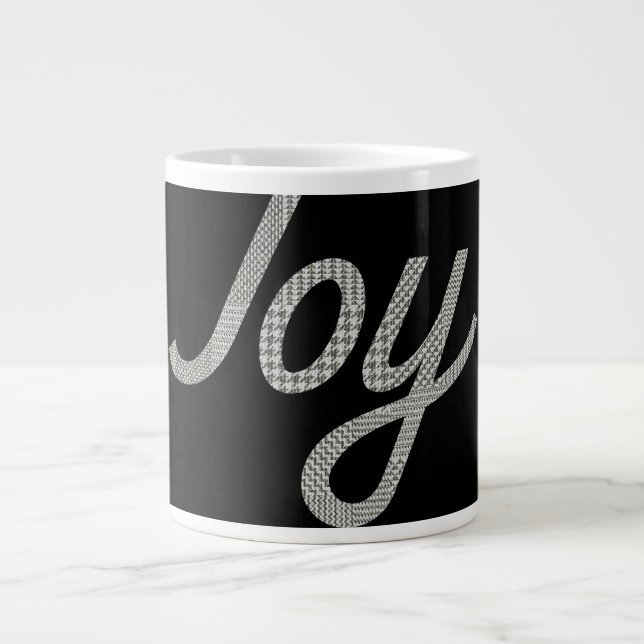 Caneca De Café Grande Padrão Holiday Joy Houndstooth A Preto (Frente)