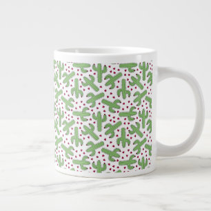 Caneca De Café Grande Padrão Ilustrado de Flores de Cactus e Rosa