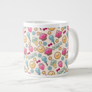 Caneca De Café Grande Padrão infantil de Kawaii com rabiscos bonitos