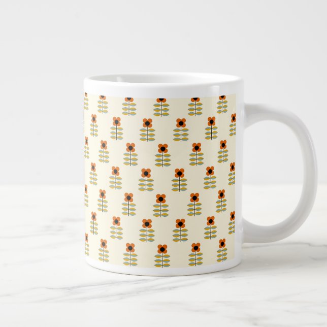 Caneca De Café Grande Padrão Laranja Floral Escandinavo Inspirado (Direita)