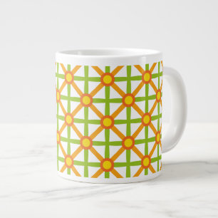Caneca De Café Grande Padrão laranja verde e amarelo inspirado no retro