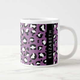 Caneca De Café Grande Padrão-Leopardo, Manchas, Leopardo Roxo, Seu Nome