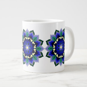 Caneca De Café Grande Padrão Mandala 02 em azul escuro