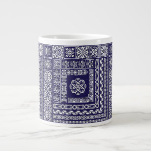 Caneca De Café Grande Padrão marroquino branco e azul da Vintage