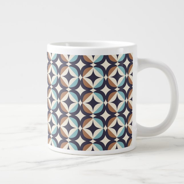 Caneca De Café Grande Padrão Moderno Marrom e Teal do Século Médio (Direita)
