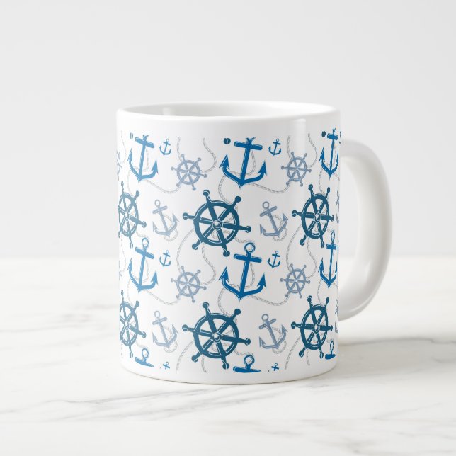 Caneca De Café Grande Padrão náutico (Frente Esquerda)