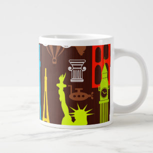 Caneca De Café Grande Padrão Neon World Viagem