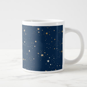 Caneca De Café Grande Padrão Ouro Star no Blue Night