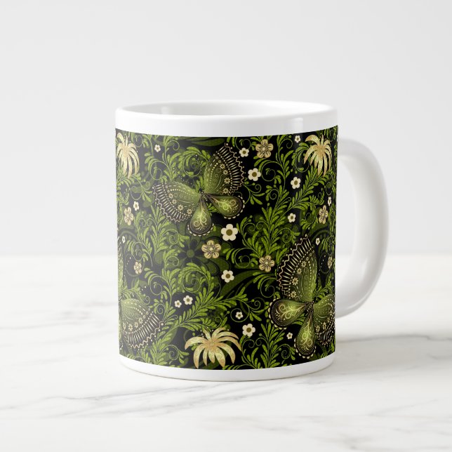 Caneca De Café Grande Padrão Primavera verde-ouro (Frente Esquerda)