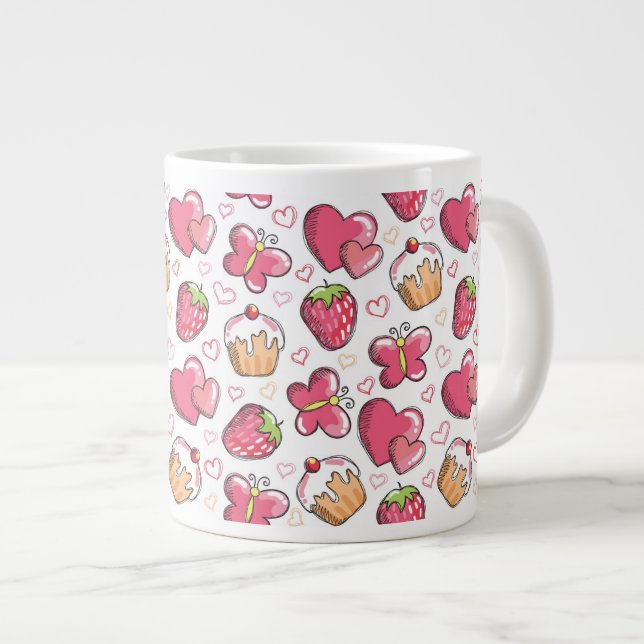 Caneca De Café Grande padrão romântico de comidas (Frente Esquerda)
