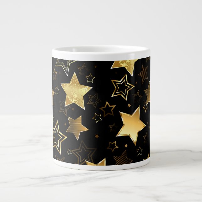 Caneca De Café Grande Padrão sem costura com estrelas de Ouro (Frente)