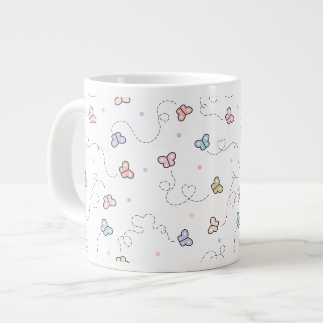 Caneca De Café Grande Padrão sem costura da borboleta (Frente Esquerda)
