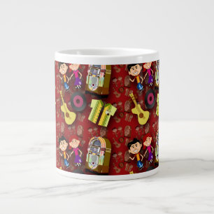 Caneca De Café Grande Padrão Sock Hop Vermelho