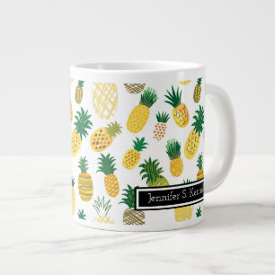 Caneca De Café Grande Padrão Trendy Pineapple  Adicione Seu Nome