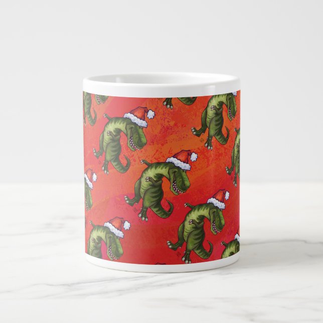 Caneca De Café Grande Padrão TRex Dino flexível em vermelho (Frente)