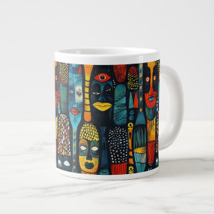 Caneca De Café Grande Padrão tribal africano com ídolos.