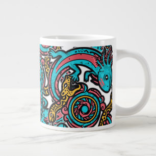 Caneca De Café Grande Padrão tribal mitologia boho Xolotl Axolote Asteca