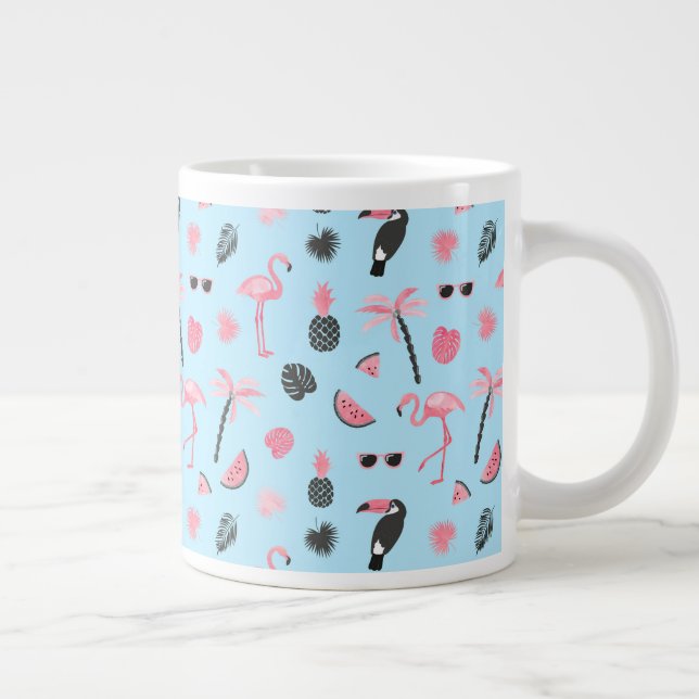 Caneca De Café Grande Padrão tropical de verão rosa e azul (Direita)