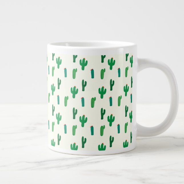 Caneca De Café Grande Padrão Verde Brilhante De Cactus (Direita)