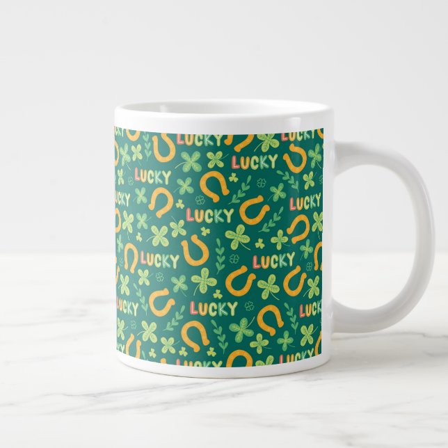 Caneca De Café Grande Padrão verde da SORTE irlandês (Direita)