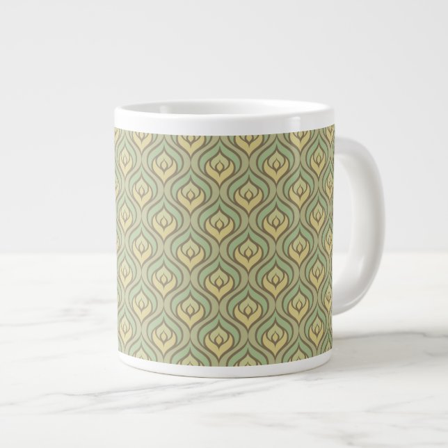 Caneca De Café Grande Padrão verde e amarelo retrógrado (Frente Esquerda)
