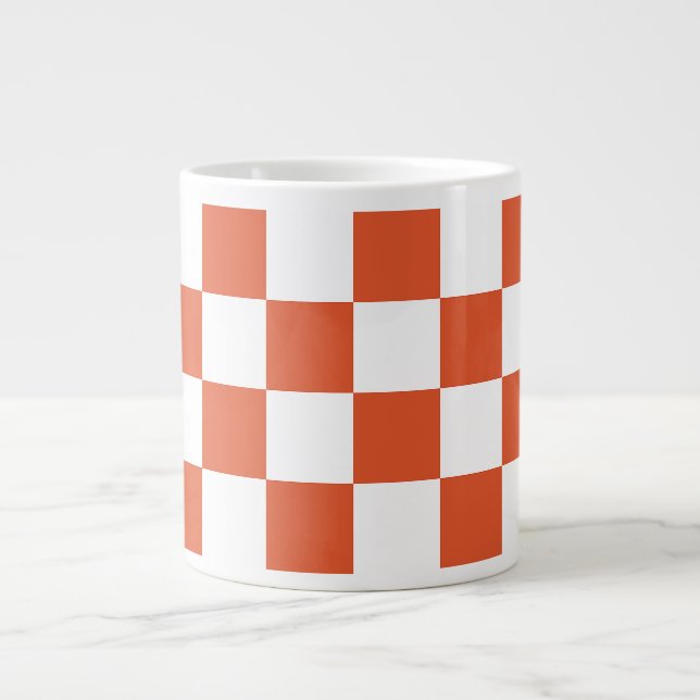 Caneca De Café Grande Padrão Xadrez Laranja e Branco (Frente)