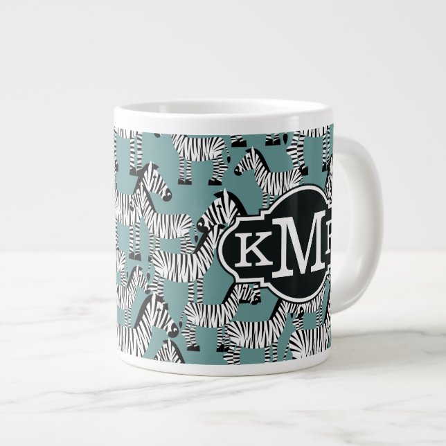 Caneca De Café Grande Padrão Zebra| Monograma (Frente Esquerda)