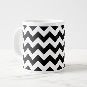 Caneca De Café Grande Padrão Zigzag preto e branco, padrão Chevron