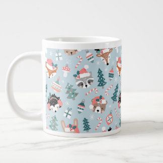 Caneca De Café Grande Padrões Adoráveis De Animais De Natal Da Madeira