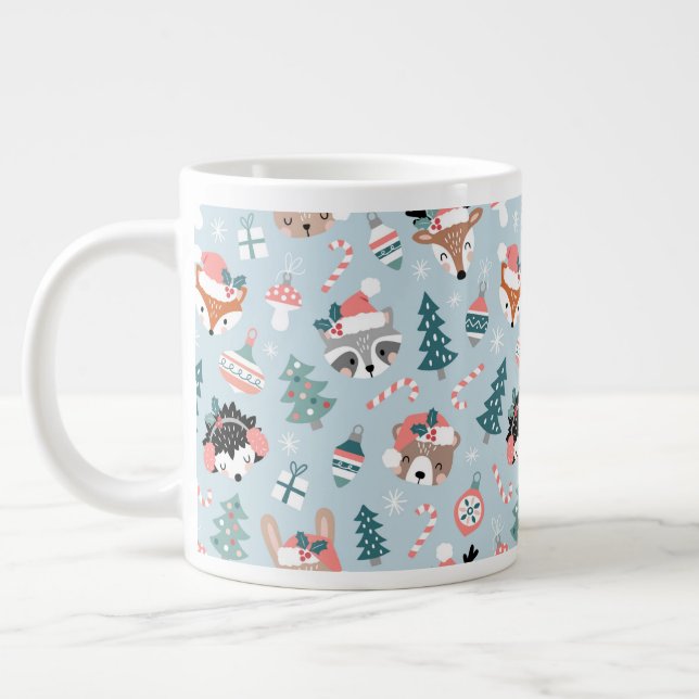 Caneca De Café Grande Padrões Adoráveis De Animais De Natal Da Madeira (Esquerda)