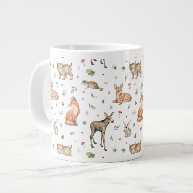 Caneca De Café Grande Padrões de Animais da Floresta Cura (Frente Esquerda)