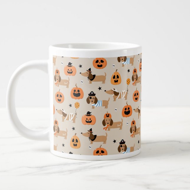 Caneca De Café Grande Padrões de Dachshances em Figurinos de Halloween (Esquerda)