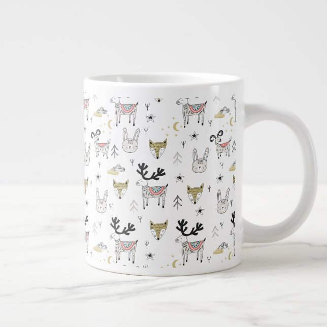 Caneca De Café Grande Padrões de Doodle Animal da Floresta (Direita)
