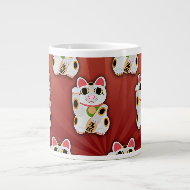 Caneca De Café Grande Padrões de Gato Sortudos Fortune Pet White Gatinho (Frente)