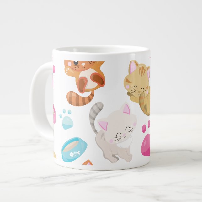 Caneca De Café Grande Padrões De Gatos, Gatos Cutes, Gatinhos, Gatinhos, (Frente Esquerda)