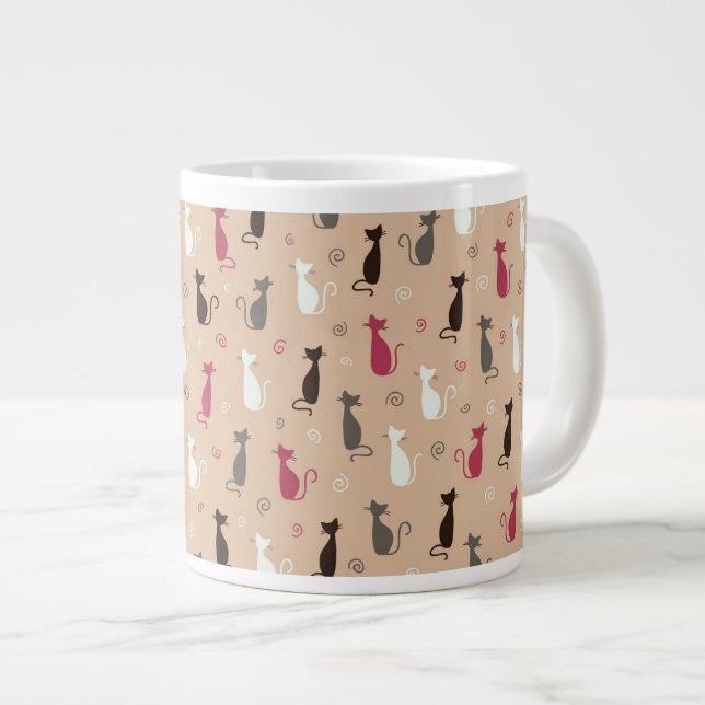 Caneca De Café Grande Padrões de gatos rosa (Frente Esquerda)