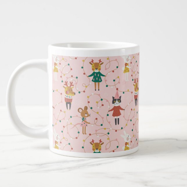 Caneca De Café Grande Padrões de Natal para Amigos Animais Festivos (Esquerda)