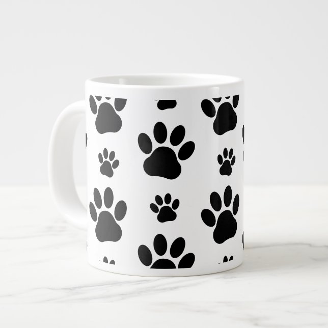 Caneca De Café Grande Padrões de pata, patas de cão, impressões de pata, (Frente Esquerda)