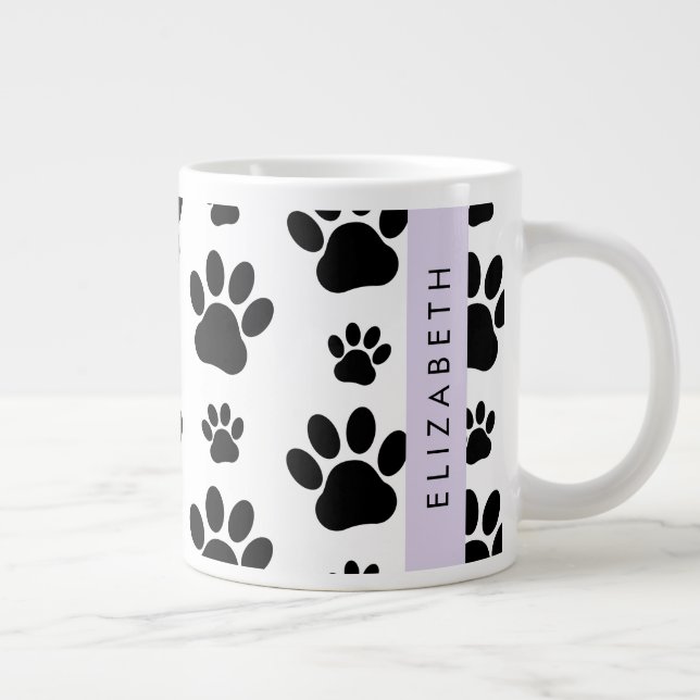 Caneca De Café Grande Padrões de pata, patas de cão, preto e branco, seu (Direita)