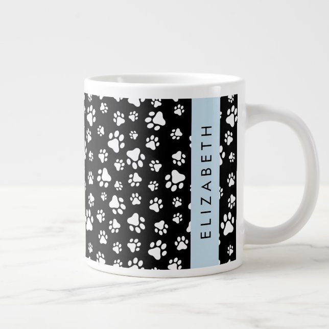 Caneca De Café Grande Padrões de pata, patas de cão, preto e branco, seu (Direita)