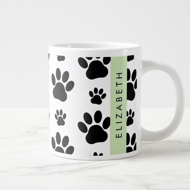 Caneca De Café Grande Padrões de pata, patas de cão, preto e branco, seu (Direita)