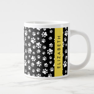 Caneca De Café Grande Padrões de pata, patas de cão, preto e branco, seu