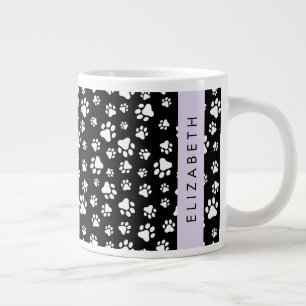 Caneca De Café Grande Padrões de pata, patas de cão, preto e branco, seu