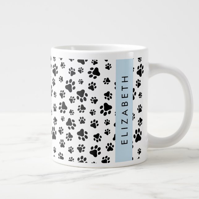 Caneca De Café Grande Padrões de pata, patas de cão, preto e branco, seu (Direita)